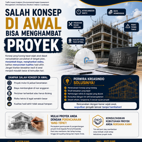 Perencanaan proyek dan pra-desain Perwira Kreasindo untuk membantu menentukan konsep pembangunan sejak tahap awal